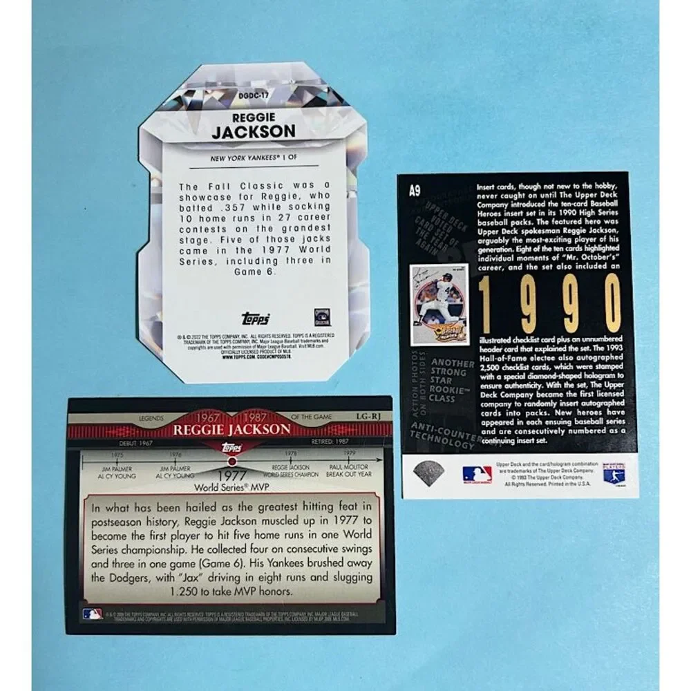 NY Yankees,Reggie Jackson 3 Cards1993 UD,2009 & 2022 Topps Diamond Greats DieCut